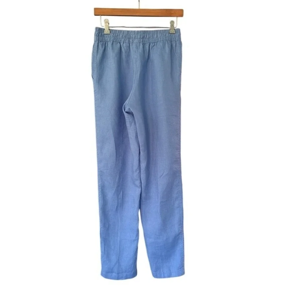 H&M Womens Blue Linen Blend Drawstring Elastic Waist Straight Leg Pants Size S
